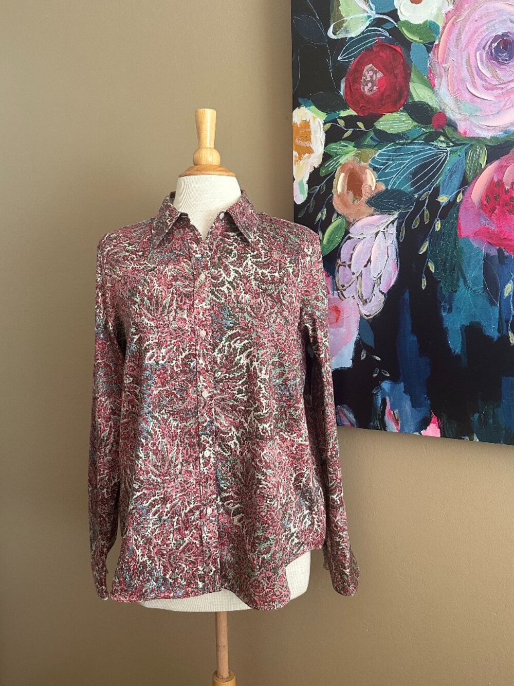 Chaps Paisley Button Down Shirt XL Boho Vintage Style